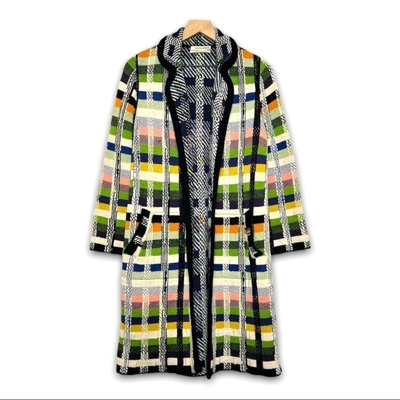 ALDOMARTINS Wool Alpaca Colorblock Plaid Long Maximalist Sweater Blanket Coat S - Picture 7 of 16